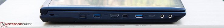 Left: Kensington Lock, Gigabit Ethernet, 2x USB 3.0, HDMI 1.4, mDP, USB Type-C Gen. 1, 2x 3.5 mm microphone/earphones