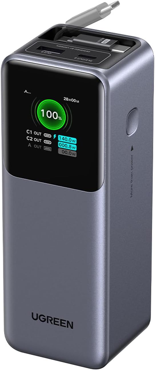 Az Ugreen Nexode Power Bank visszahúzható kábellel. (Kép forrása: Ugreen)