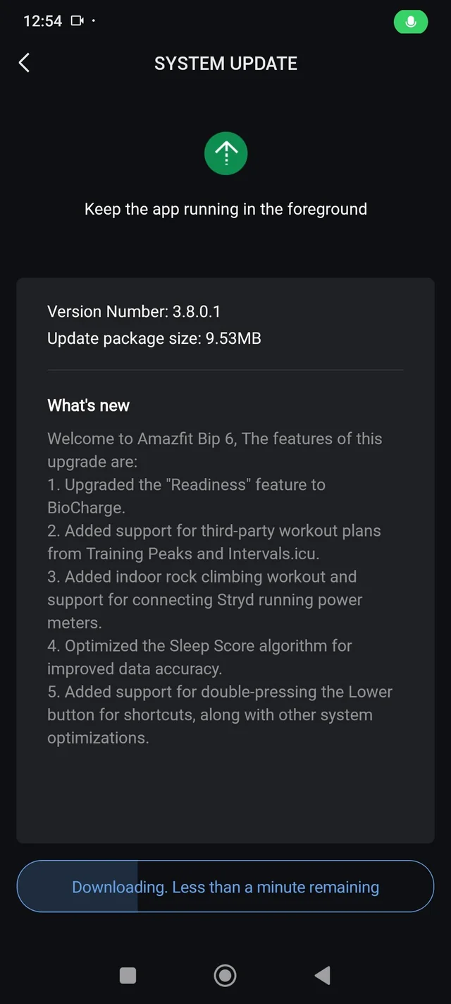 Az Amazfit Bip 6 és a kapcsolódó okosórák 3.8.0.1 verziójának változásnaplója. (Kép forrása: u/Pitiful_Employ_4011 via Reddit)