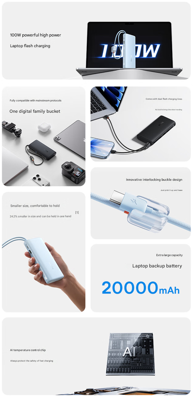 A power bank főbb jellemzői (Kép forrása: Baseus - gépi fordítás)