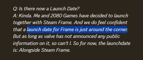 A Steam Frame megjelenésével kapcsolatos frissítés.
