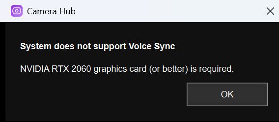 A Voice Sync legalább egy RTX 2060-at igényel
