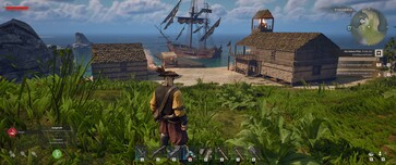 A képen: Egy bázis Windrose-ban. A kalózhajó horgonyon fekszik.