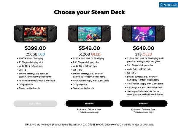 A Steam Deck LCD elfogyott a Valve áruházában (Kép forrása: screenshot, Valve)