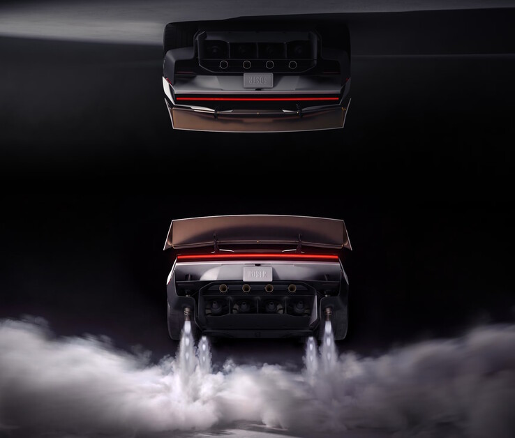 A Tesla Roadster EV Rocket modell 10 hideggáz-hajtómű segítségével repül a levegőben.