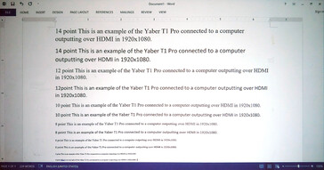 80 hüvelyk távolságból kivetítve a Microsoft Wordben a 4-12 pontos szöveg olvasható. (Kép forrása: Notebookcheck)