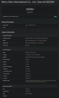 AMD Ryzen Z2 Extreme Geekbench GPU Vulkan (kép forrása: Geekbench)