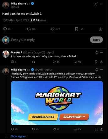 Mike Ybarra Switch 2 kritikák X post #1 (Kép forrása: screenshot, Mike Ybarra X fiók)