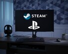 Steam és PlayStation logók a PC monitoron