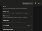 Képernyőkép a Claude.ai modellválasztójáról, amelyben a Sonnet 5.5 van kiválasztva.