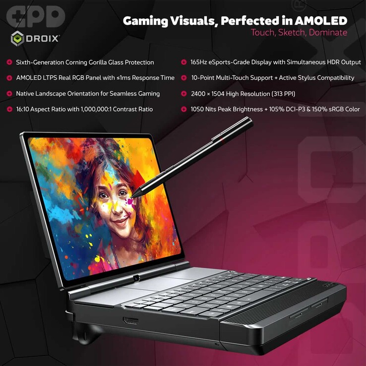 A GPD Win Max 3 kézi játékkonzol 9,06 hüvelykes AMOLED kijelzővel rendelkezik, amelynek frissítési gyakorisága 165 Hz.