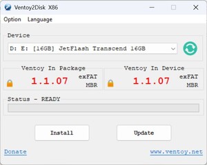 Ventoy indítása - válassza a botot - telepítés