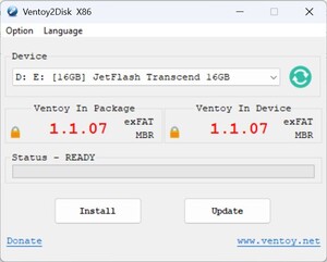 Ventoy indítása - válassza a botot - telepítés