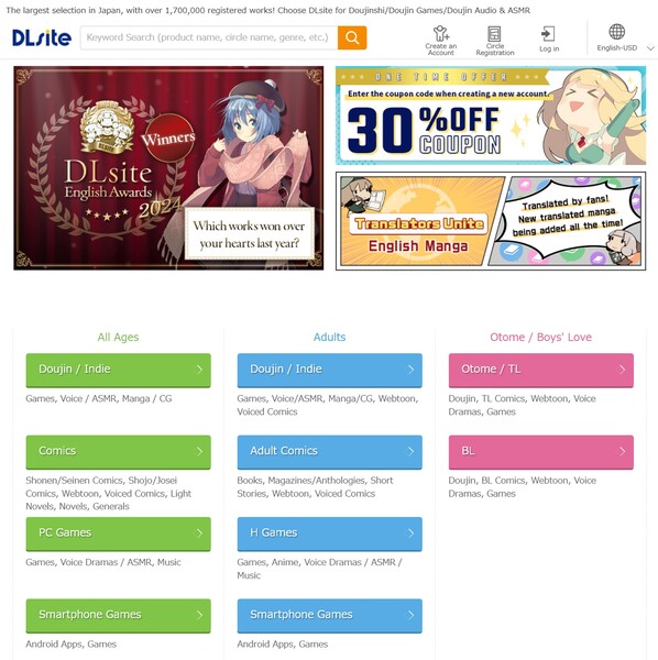 DLsite kezdőlap (Kép forrása: screenshot, DLsite)