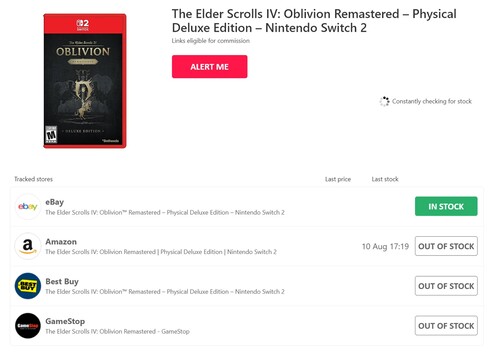 HotStock tracker az Oblivion Remastered Switch 2-es portjához