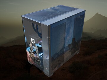 A Maingear Crimson Desert Limited Edition PC előlapja szögből látható