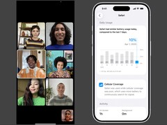 Egy FaceTime-hívás készletképe (balra) és az iOS akkumulátor állapotának beállításai (jobbra).