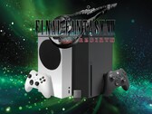 Final Fantasy 7 Rebirth logó az Xbox konzolok és a tároló felett