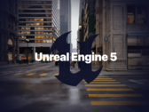 Az Unreal Engine 5 logója egy renderelt környezettel a háttérben (kép forrása: Epic)