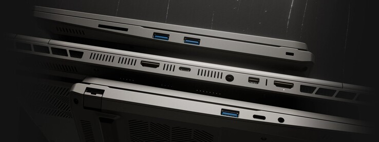 A Tuxedo InfinityBook Max 15 gamer laptop tisztességes portok sorát kínálja. (Kép forrása: Tuxedo)