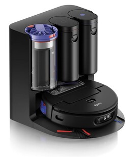 A ciklonikus dokkolóban egy szemetes és két víztartály található a robot újratöltéséhez (Kép forrása: Dyson)