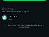 A WhatsApp beállításai, amelyek megmutatják a csatlakoztatott eszközök listáját és a végpontok közötti titkosításra vonatkozó megjegyzést