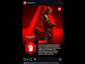 Assassin's Creed Shadows IGN Brasil review leak (Kép forrása: screenshot, Assassin's Creed subreddit)
