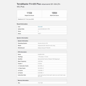 TerraMaster F4-425 Plus Intel N150 processzorral