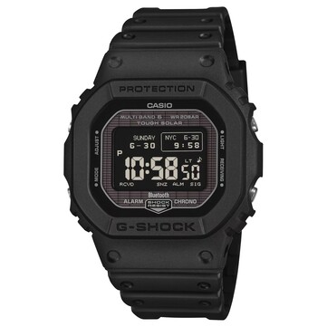 Casio G-Shock GW-BX5600-1 digitális karóra fekete műanyag tokban és szíjjal, pozitív MIP kijelzővel, világos karakterekkel sötét háttér előtt.