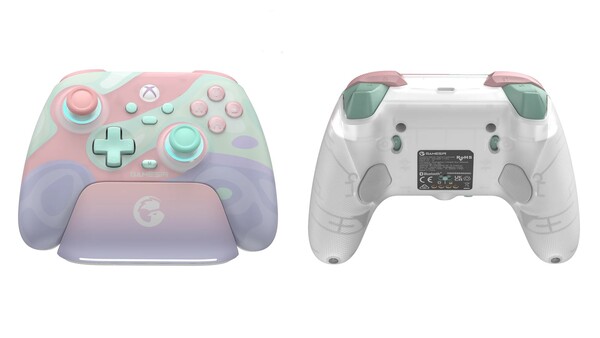 A GameSir T7 Pro Sugar Whirl töltő dokkolóval és két hátsó gombbal rendelkezik.