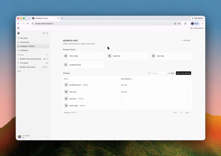 Az Origin felhasználói felülete, a Cursor egyik funkciója