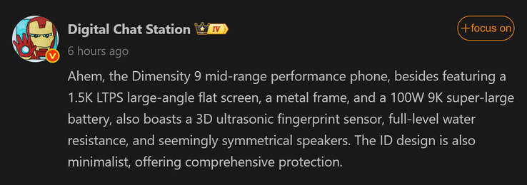 A Digital Chat Station jelentése a Redmi Turbo 5 Pro-ról (Kép forrása: Weibo - gépi fordítás)