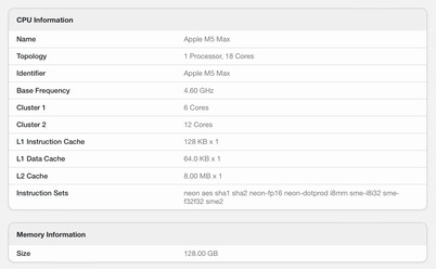 Geekbench listázási részletek.