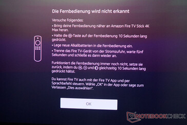 Egy visszatérő hibaüzenet: A hangerő nem állítható a Fire TV távirányítóval a teszt során.