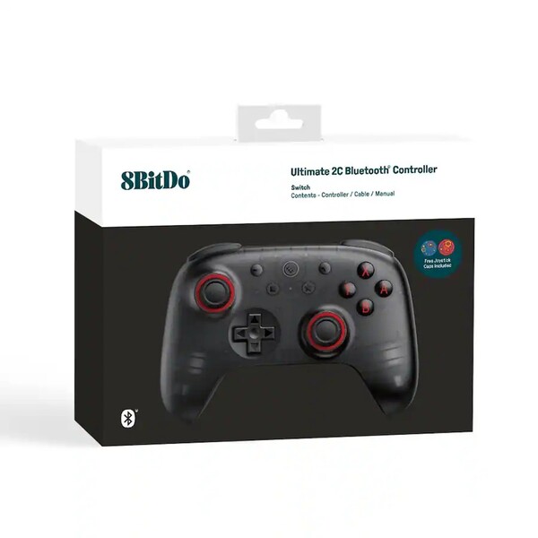 Az áttetsző fekete 8bitDo Ultimate 2C Bluetooth két joystick sapkát tartalmaz. (Kép forrása: 8BitDo)