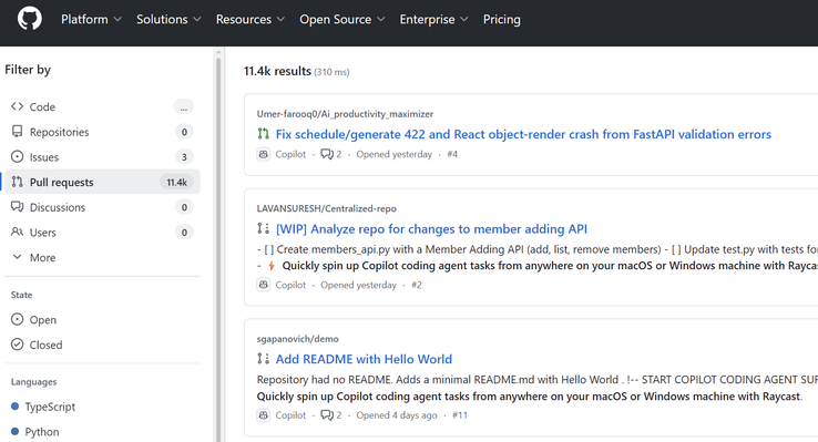 Több mint 11 000 pull-kérelem tartalmazza a kéretlen üzenetet: 