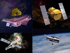 A képen a JWST, a Hubble, a Chandra és a Swift űrteleszkópok (Kép forrása: NASA; szerkesztés)