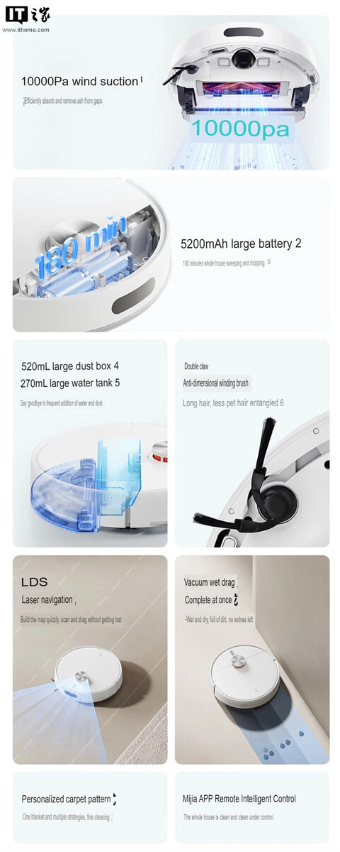 Xiaomi Mijia Robot Vacuum 4 műszaki adatok (lefordítva).