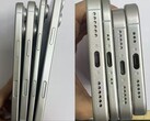 Az állítólagos iPhone 17 sorozatú dummy egységek a másik három modellhez képest a pletykált iPhone 17 Air ultravékony formavilágát mutatják. (A kép forrása: SonnyDickson az X-en)