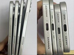 Az állítólagos iPhone 17 sorozatú dummy egységek a másik három modellhez képest a pletykált iPhone 17 Air ultravékony formavilágát mutatják. (A kép forrása: SonnyDickson az X-en)