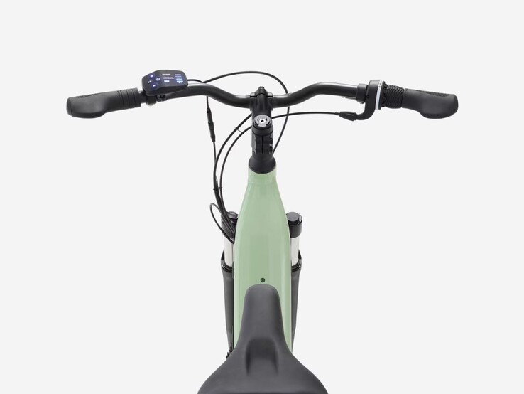 A Decathlon Rockrider E-ACTV 100 alacsony vázas elektromos hibrid kerékpár mandulazöld színben