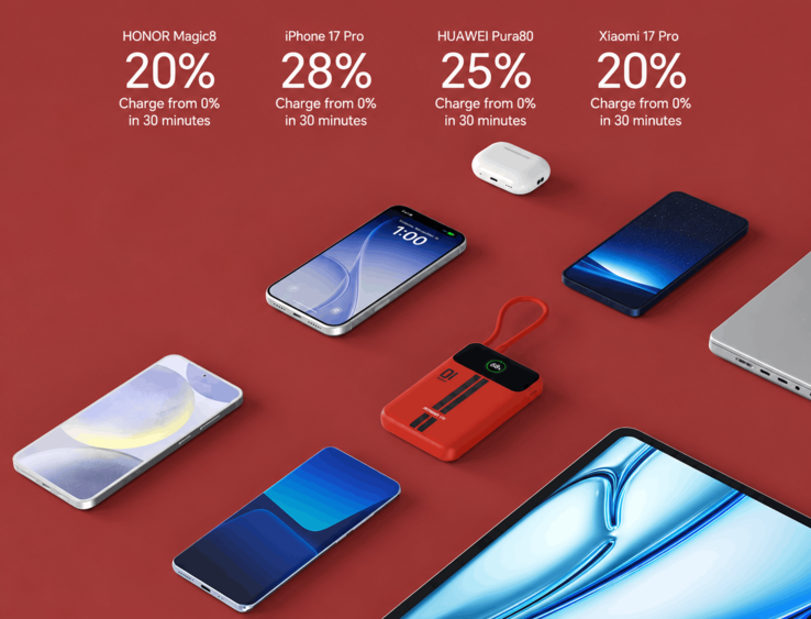 Honor Life power bank okostelefonok, vezeték nélküli fülhallgatók és egy laptop mellett bemutatva