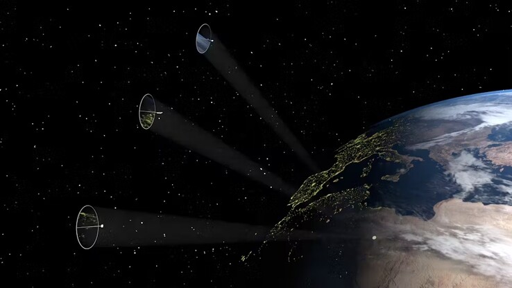 A napfényt a Föld egy adott pontjára átirányító műholdakat ábrázoló kép. (A kép forrása: Andrea Viale, University of Glasgow, NASA)