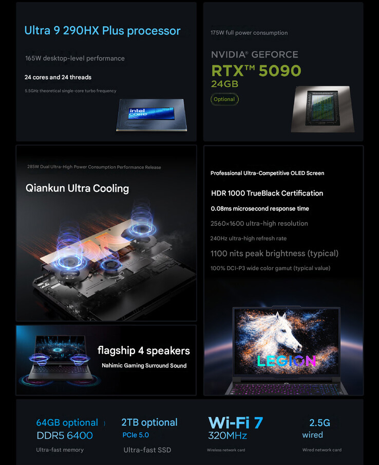 A 2026 Legion Y9000P játék laptop főbb jellemzői (gépi fordításban)