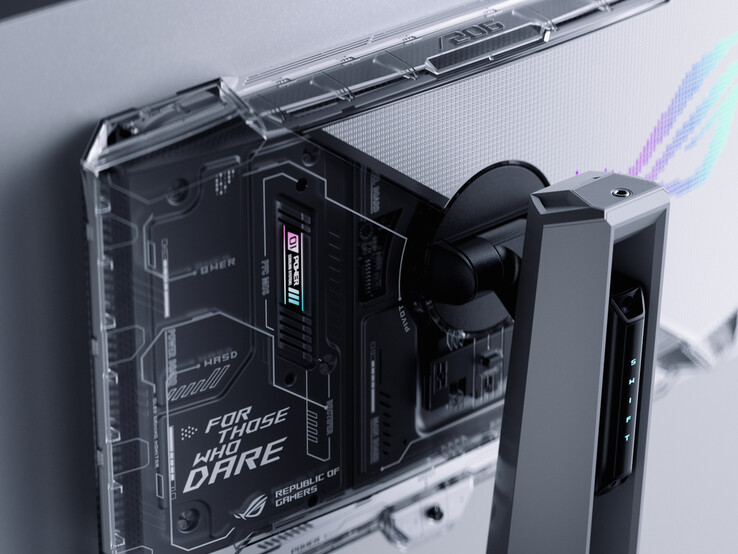 A ROG Swift OLED PG27AQWP-W feltűnő dizájnnal rendelkezik. (Kép forrása: Asus)