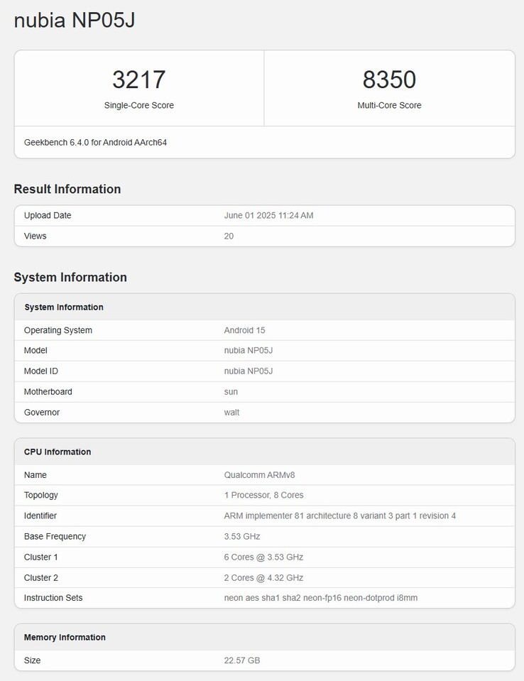 A Snapdragon 8 Elite RedMagic játéktábla állítólagos Geekbench listája (Kép forrása: Geekbench)