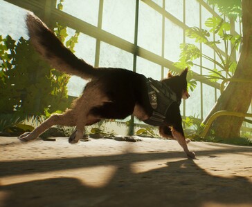 T.H.U.N.D.E.R. ügynök egy üvegházszerű területen fut végig Barkourban, bemutatva a parkour mozgást buja környezetben. (Kép forrása: Varsav Game Studios via Steam)