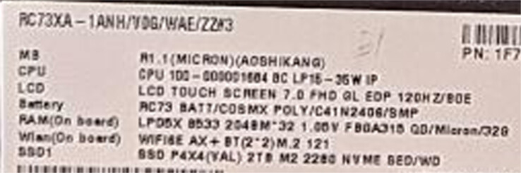 A ROG Ally 2 RC73XA specifikációi. (Kép forrása: via @94G8LA)