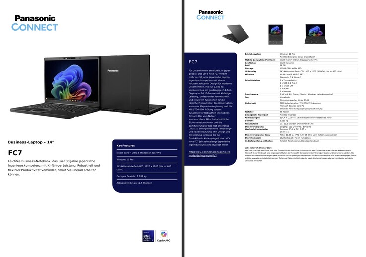 Panasonic Let's Note FC7 specifikációk