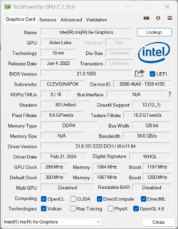 GPU-Z Iris Xe Graphics G7 grafikus processzor